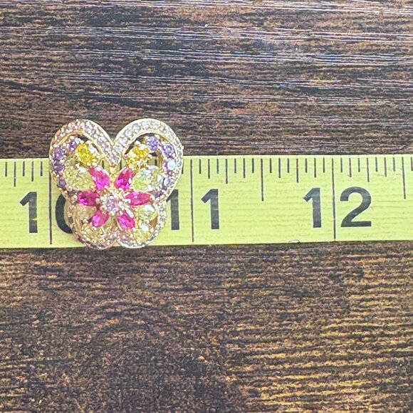 Gold Over sterling Silver 925 Citrine Amethyst CZ Butterfly Slide Pendant 1" L - Picture 8 of 9